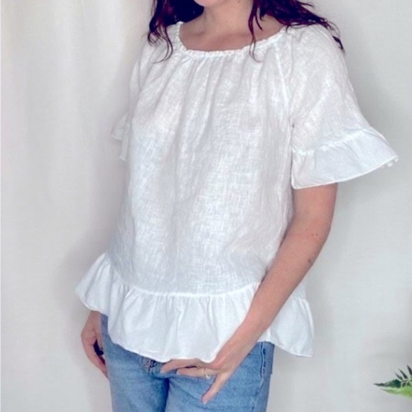 NEW With Tags Terzo Millennio Italian Linen White Blouse Sz Large - Picture 1 of 8